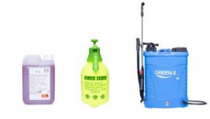 2 manual sprayers & disinfectant bottle